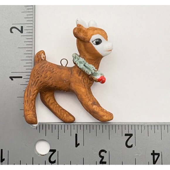 Vintage Mini Reindeer Christmas Tree Ornaments Set Of 3 Ceramic Original Box - Picture 3 of 10